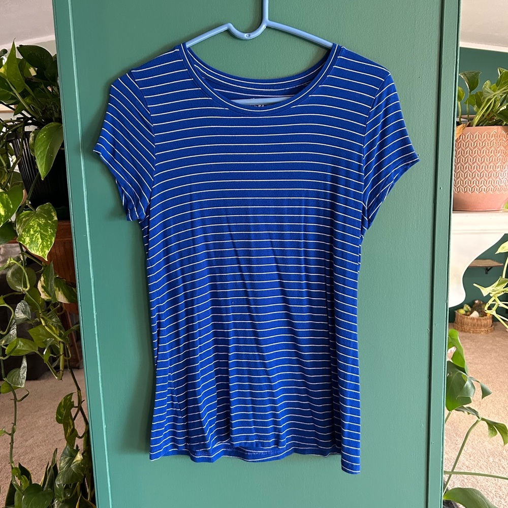 Apt. 9 Blue and White Striped Short Sleeve Tee Nautical